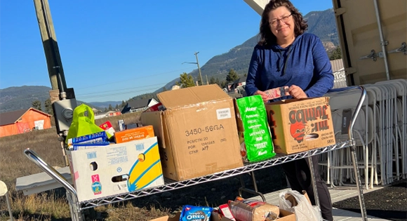 Image of a table of donations for Barriere Food Bank Society