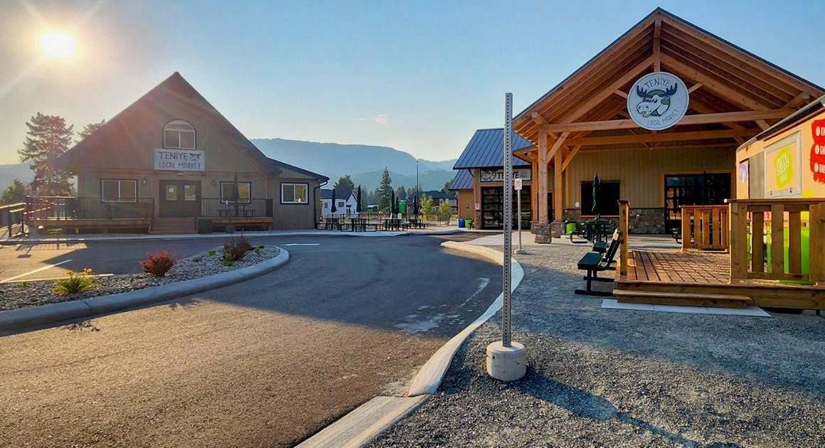 Morning Sun image of Teniye local market in Barriere, British Columbia, Canada.